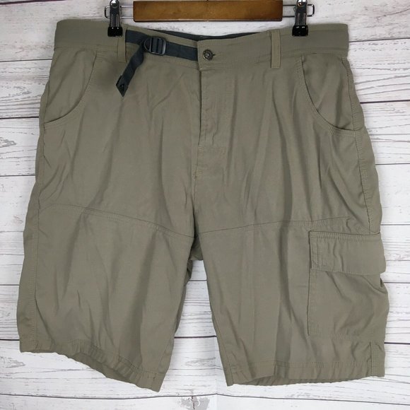 Gerry Mens Cargo Shorts sz 34 Tan Nylon Stretch Blend Performance Gusset Belted - Picture 1 of 11